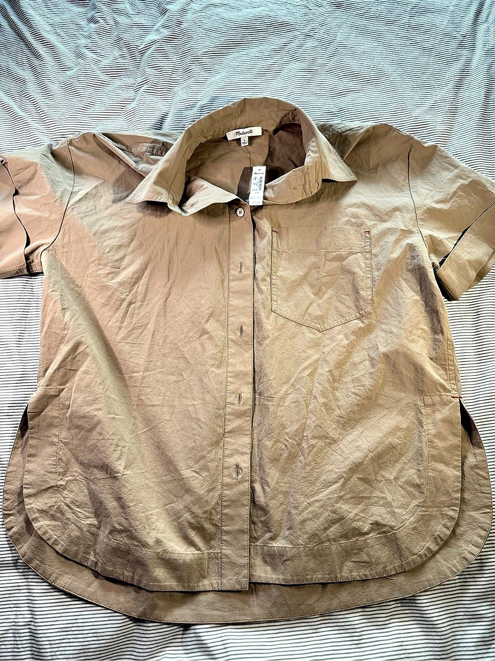 Madewell Oversized Button-Up Shirt in Signature Poplin Brown Medium